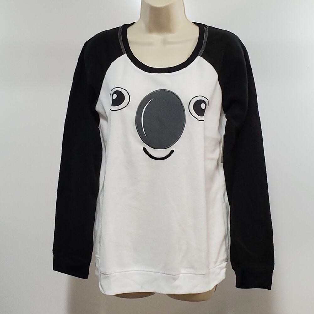 Sweet Treats Womens XL Sleep Shirt White Black Koala Bear Fleece  LS Top New000
